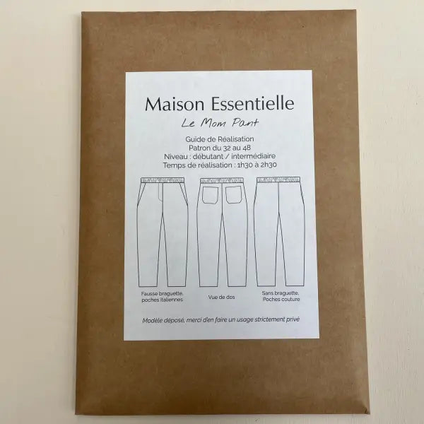Pantalon le MOM PANT - Patron de couture pochette - MAISON ESSENTIELLE Patron de couture MAISON ESSENTIELLE | Gaspard et Léonie Tissus en ligne et Mercerie à Toulouse