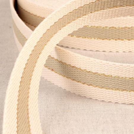 Sangle Fil métallisé 30mm Ecru/Gris Taupe Or (Vendu x10cm) Mercerie Sélection Gaspard & Léonie | Gaspard et Léonie Tissus en ligne et Mercerie à Toulouse