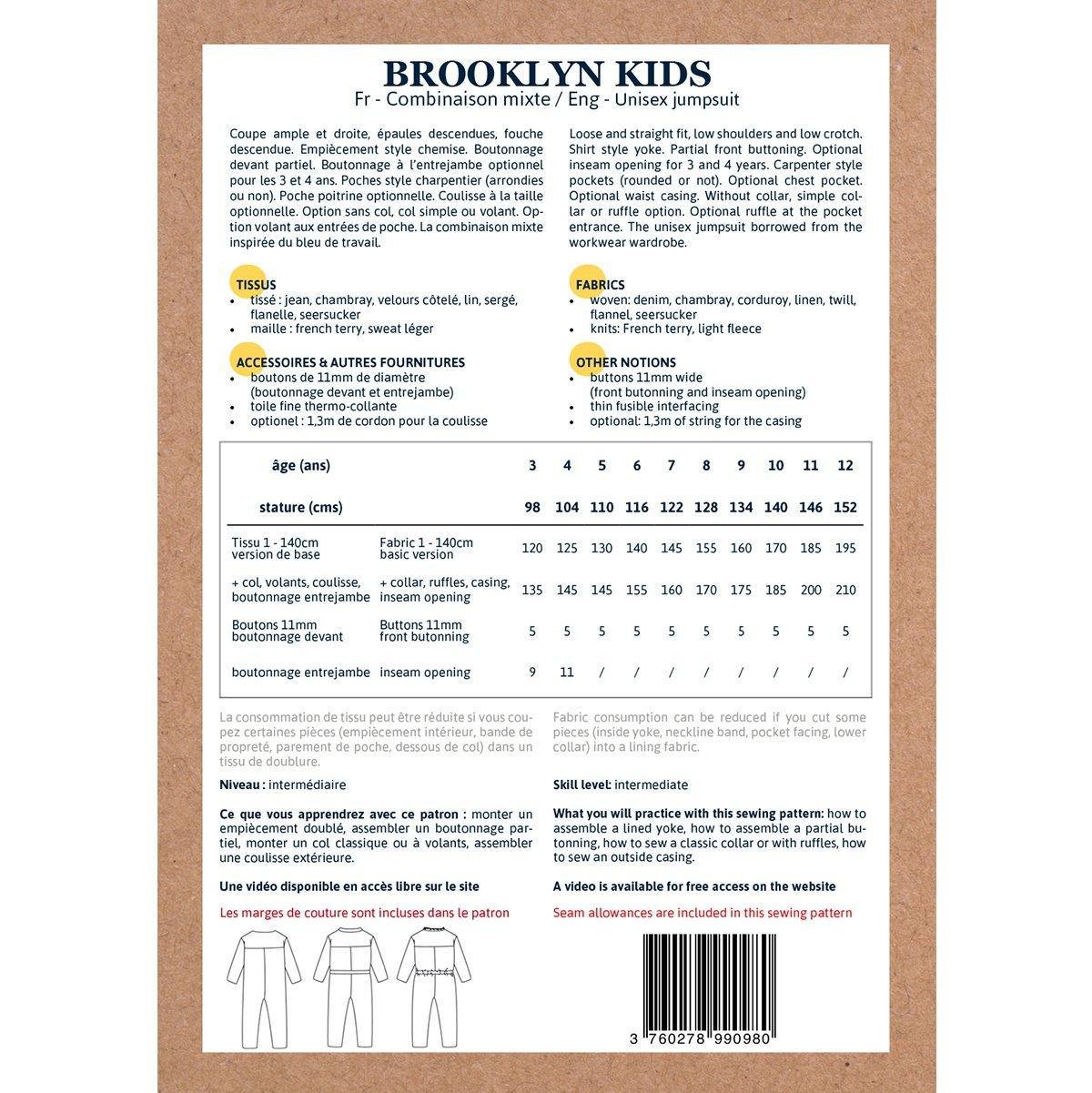 BROOKLYN KIDS Combinaison Mixte patron de couture pochette - L'atelier de Gaspard et Léonie
