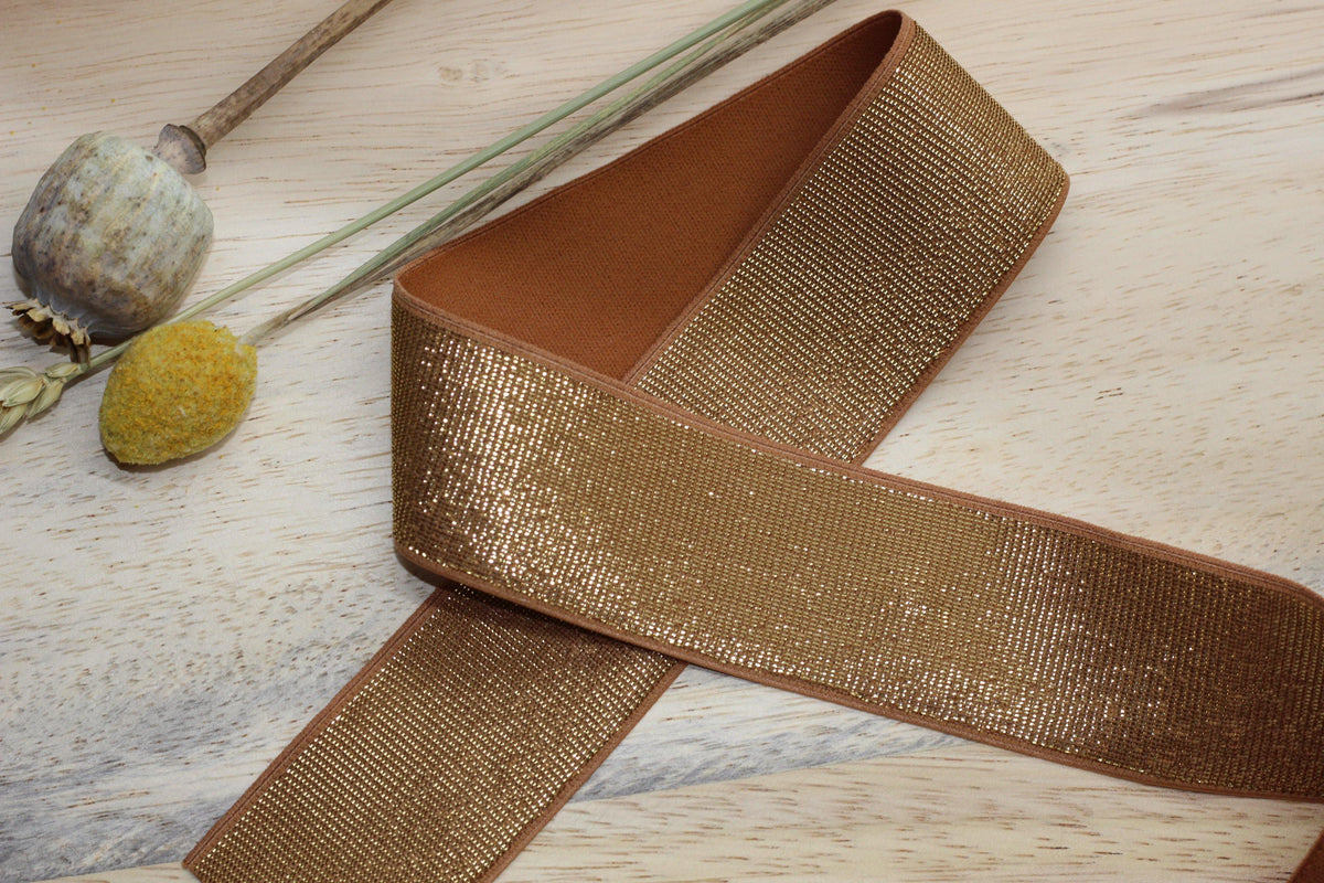 Elastique Large Lurex Caramel/Doré (Vendu x10cm) - L'atelier de Gaspard et Léonie