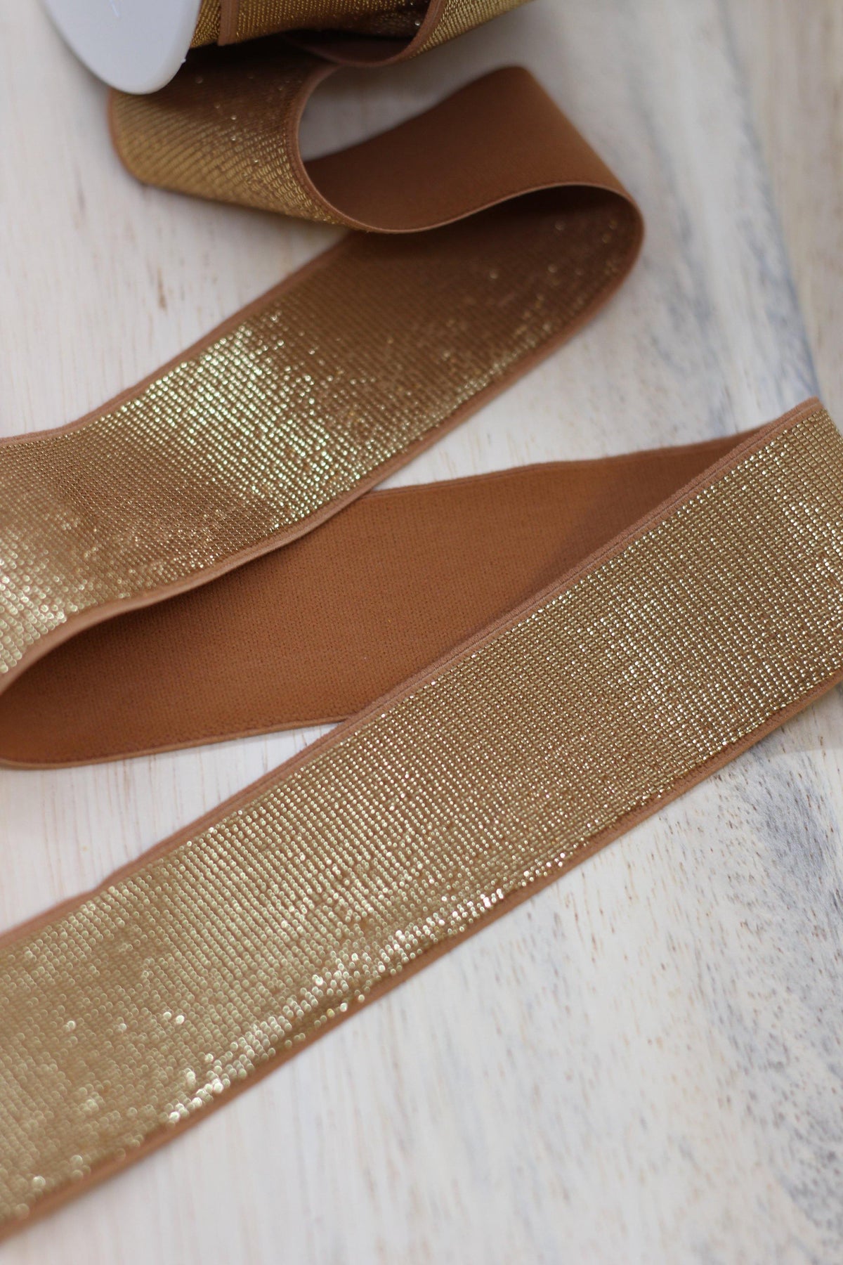 Elastique Large Lurex Caramel/Doré (Vendu x10cm) - L'atelier de Gaspard et Léonie