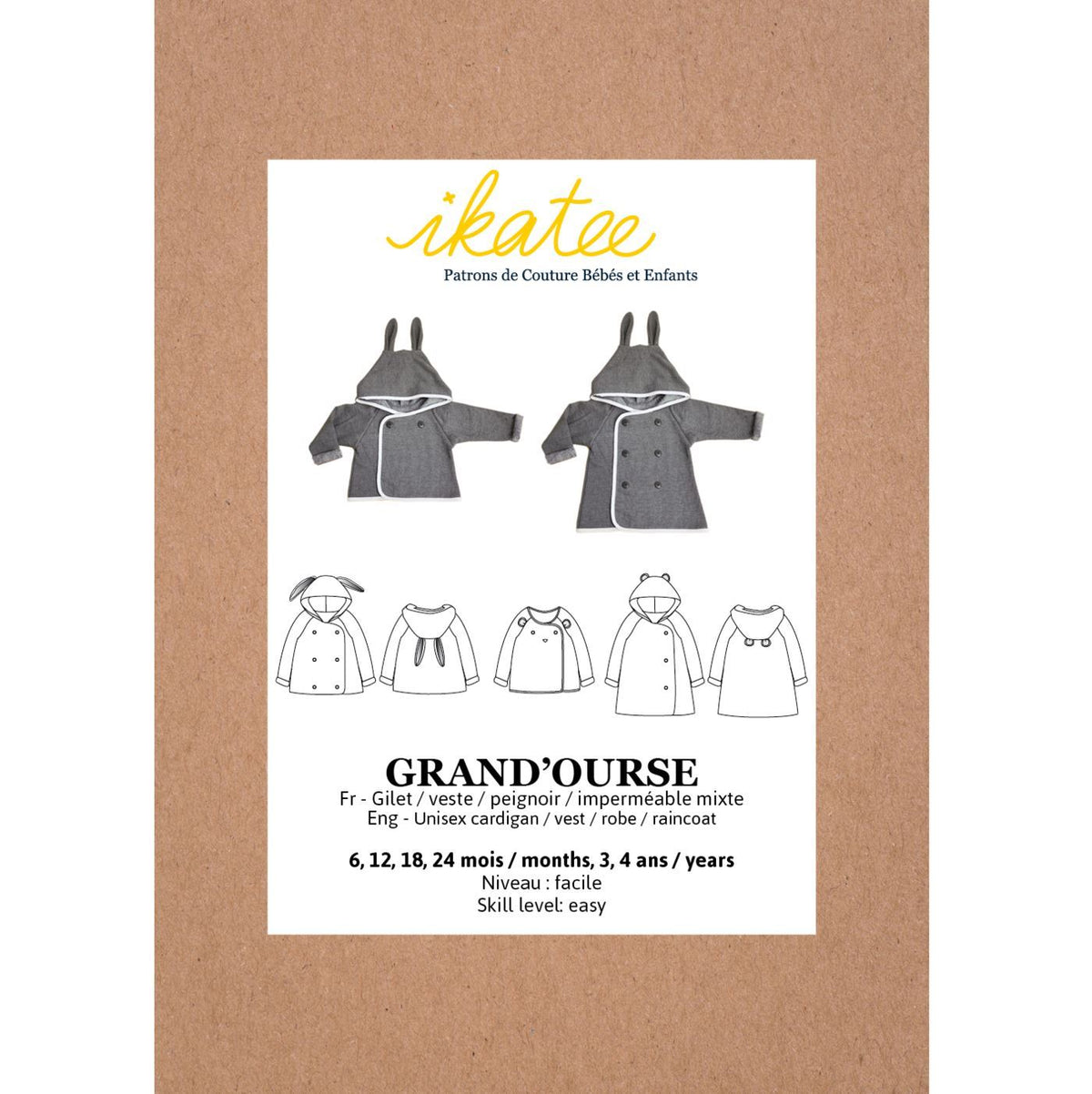 GRAND’OURSE Gilet Veste Peignoir Imperméable Mixte patron de couture pochette - L'atelier de Gaspard et Léonie