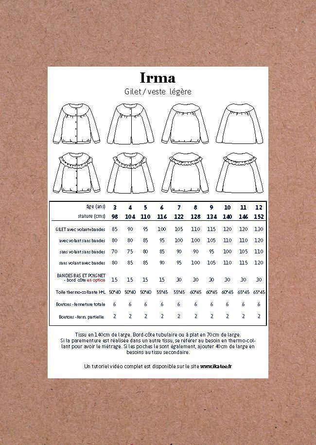 IRMA Enfant Gilet patron de couture pochette - L'atelier de Gaspard et Léonie