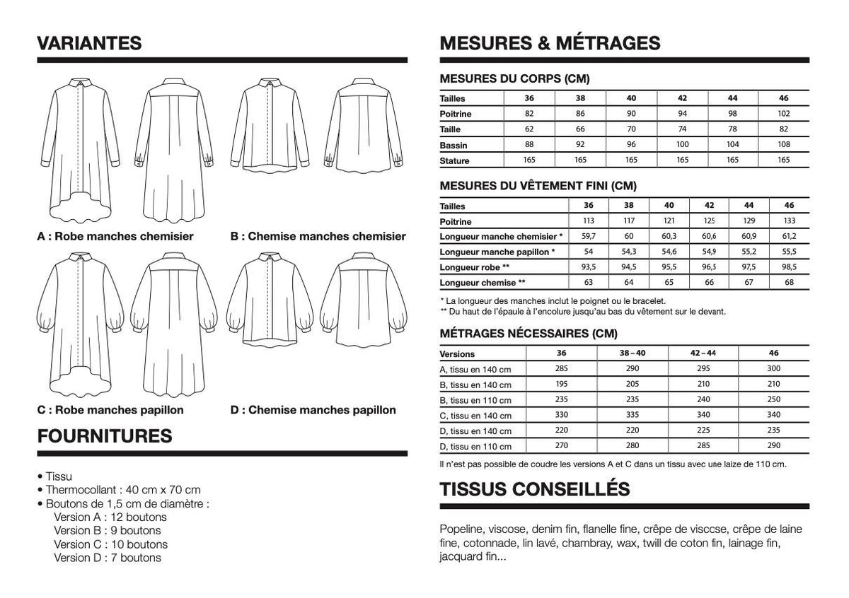 IRMA Robe ou Chemise Patron de couture pochette - L'atelier de Gaspard et Léonie