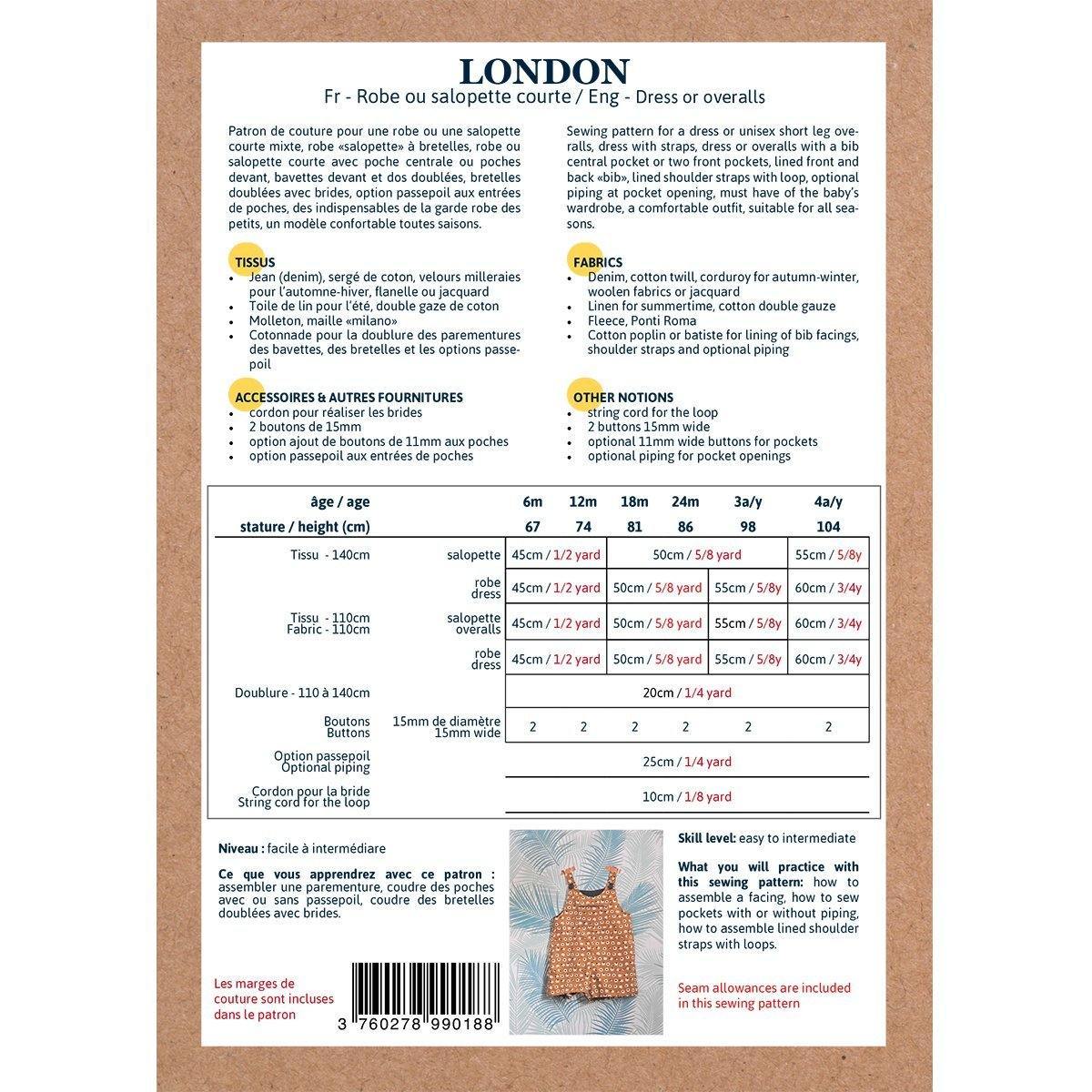 LONDON Robe ou salopette courte patron de couture pochette - L'atelier de Gaspard et Léonie