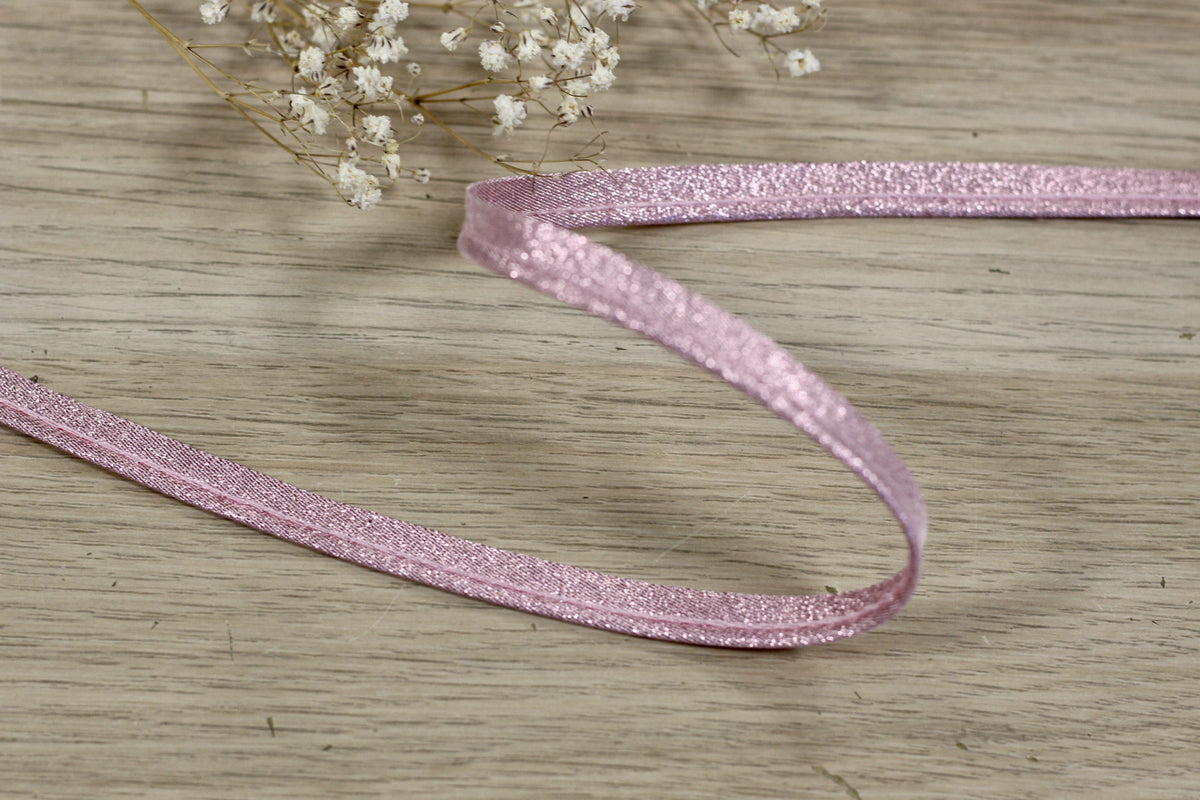 Passepoil Lamé rose 10mm (vendu x10cm) - L'atelier de Gaspard et Léonie