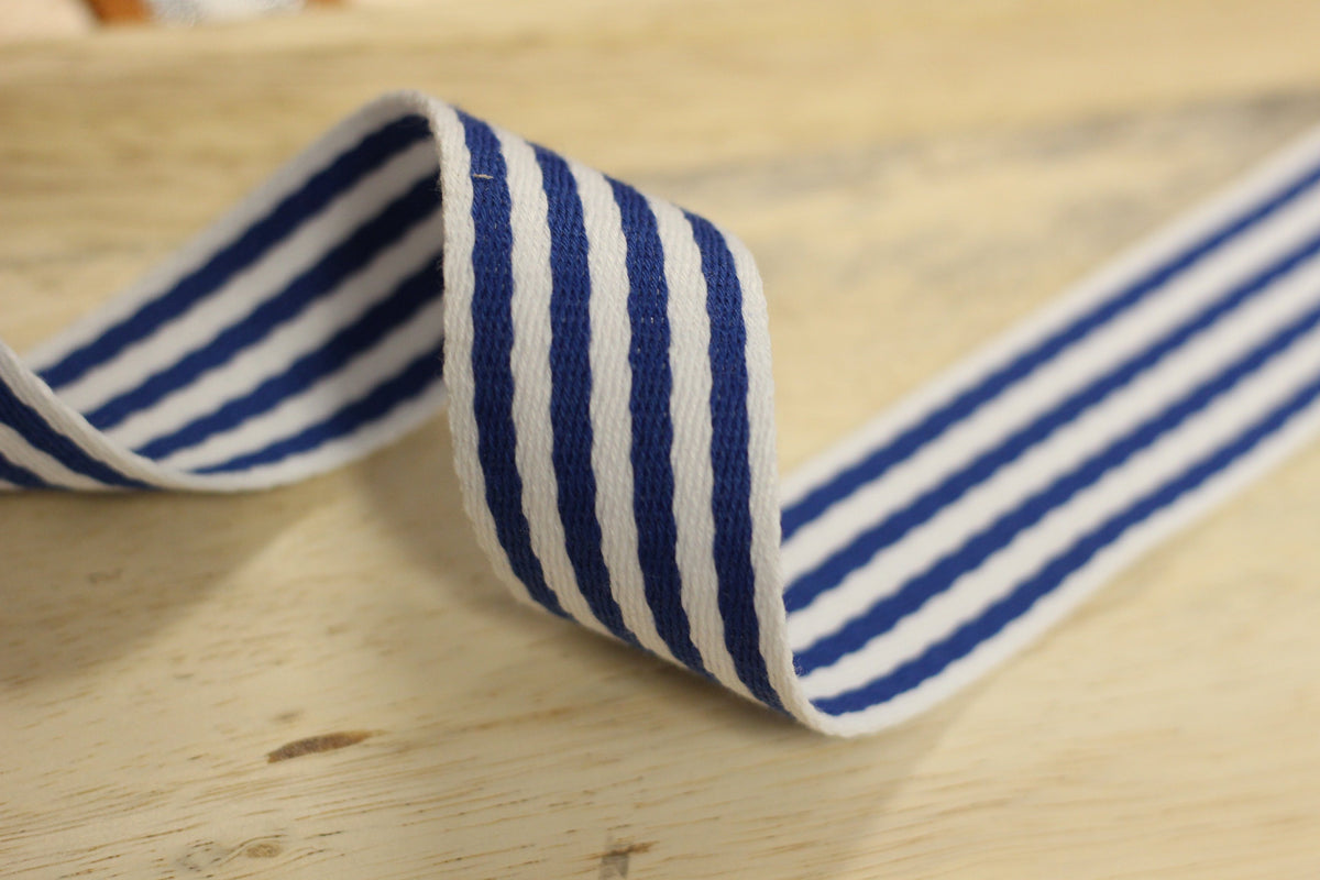 Sangle Rayée 38mm Blanc/bleu (Vendu x10cm) Mercerie Sélection Gaspard & Léonie | Gaspard et Léonie Tissus Mercerie Toulouse
