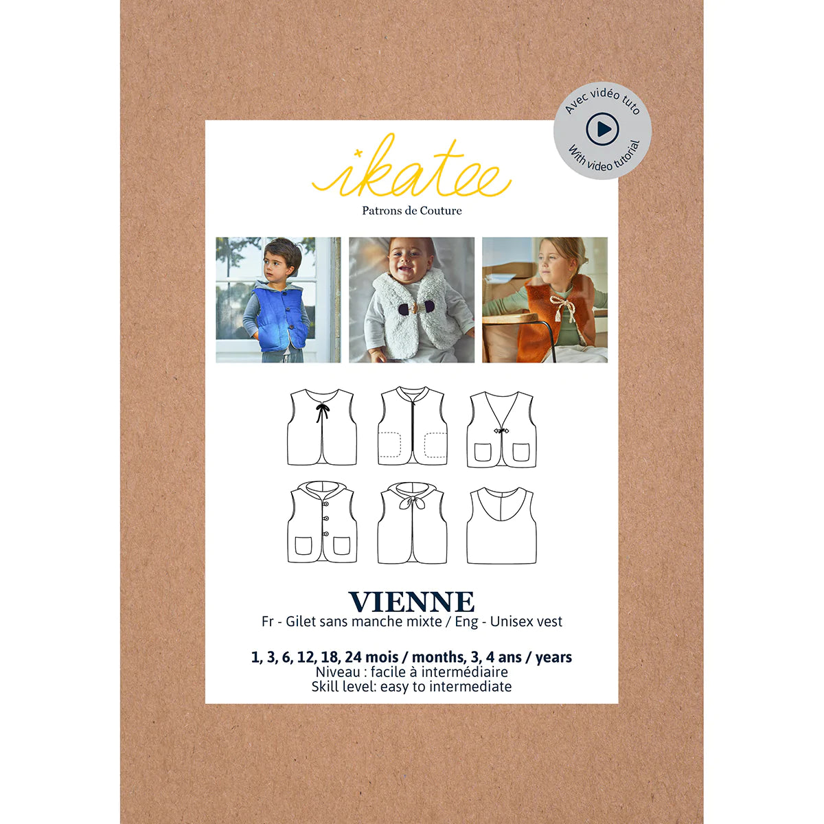 VIENNE Gilet sans manche mixte patron de couture pochette Patron de couture Ikatee | Gaspard et Léonie Tissus en ligne et Mercerie à Toulouse