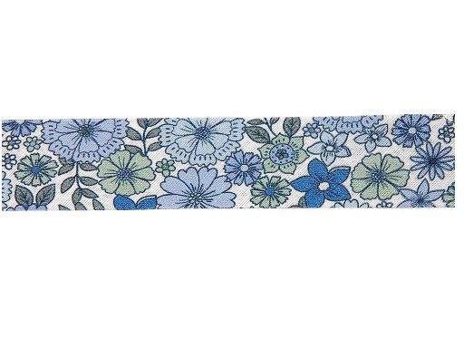 Biais Fleuri - Bleu/vert 20mm (vendu x10cm) Mercerie Sélection Gaspard & Léonie | Gaspard et Léonie Tissus en ligne et Mercerie à Toulouse