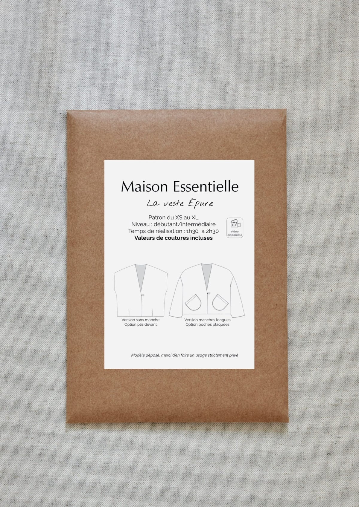 la veste ÉPURE - Patron de couture pochette - MAISON ESSENTIELLE Patron de couture MAISON ESSENTIELLE | Gaspard et Léonie Tissus en ligne et Mercerie à Toulouse