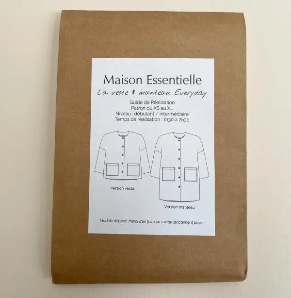 La veste/manteau EVERYDAY - Patron de couture pochette - MAISON ESSENTIELLE Patron de couture MAISON ESSENTIELLE | Gaspard et Léonie Tissus en ligne et Mercerie à Toulouse