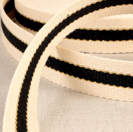 Sangle Fil métallisé 30mm Ecru/Noir Or (Vendu x10cm) Mercerie Sélection Gaspard & Léonie | Gaspard et Léonie Tissus en ligne et Mercerie à Toulouse