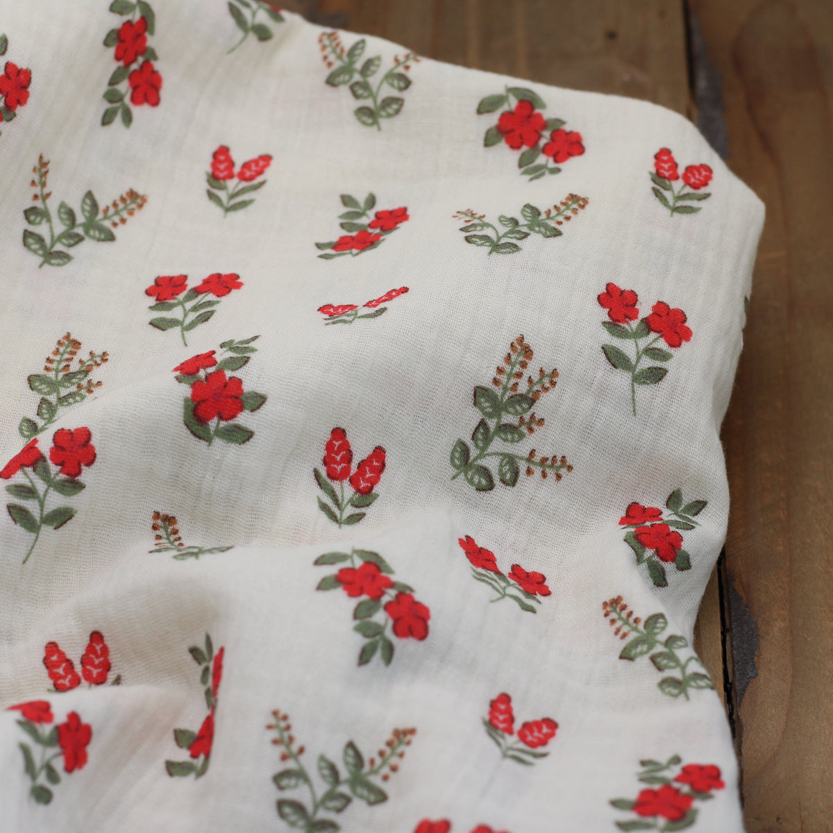 Tissu double Gaze de coton - FERGIE - Ecrue/Rouge (Vendu x10cm) Tissus DOMOTEX | Gaspard et Léonie Tissus en ligne et Mercerie à Toulouse