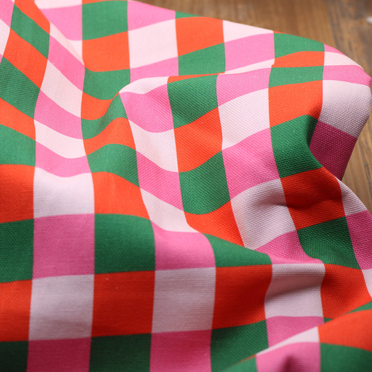 Tissu toile de coton vichy- MASSY -Rose/Vert/Orange (Vendu x10cm) Tissus Sélection Gaspard & Léonie | Gaspard et Léonie Tissus en ligne et Mercerie à Toulouse