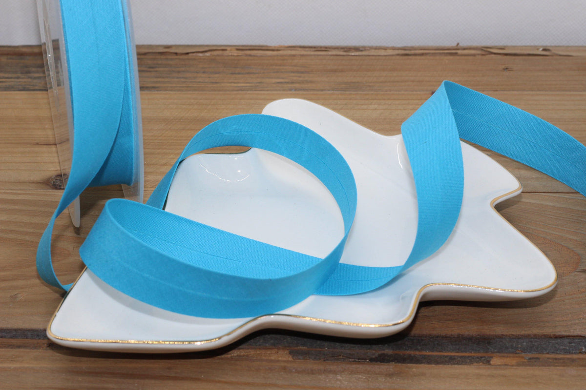 Biais Polycoton uni COL:33 20mm Bleu (Vendu x10cm) - L'atelier de Gaspard et Léonie