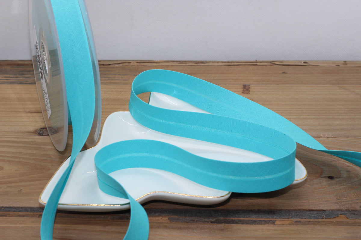 Biais Polycoton uni COL:60 20mm Turquoise (Vendu x10cm) - L'atelier de Gaspard et Léonie