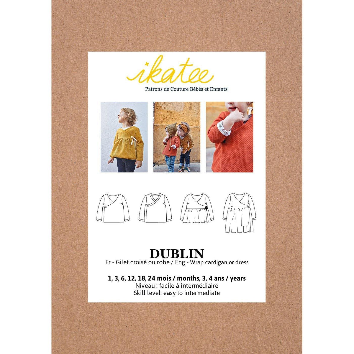 DUBLIN Enfant ROBE-Gilet croisé Cardigan patron de couture pochette - L'atelier de Gaspard et Léonie