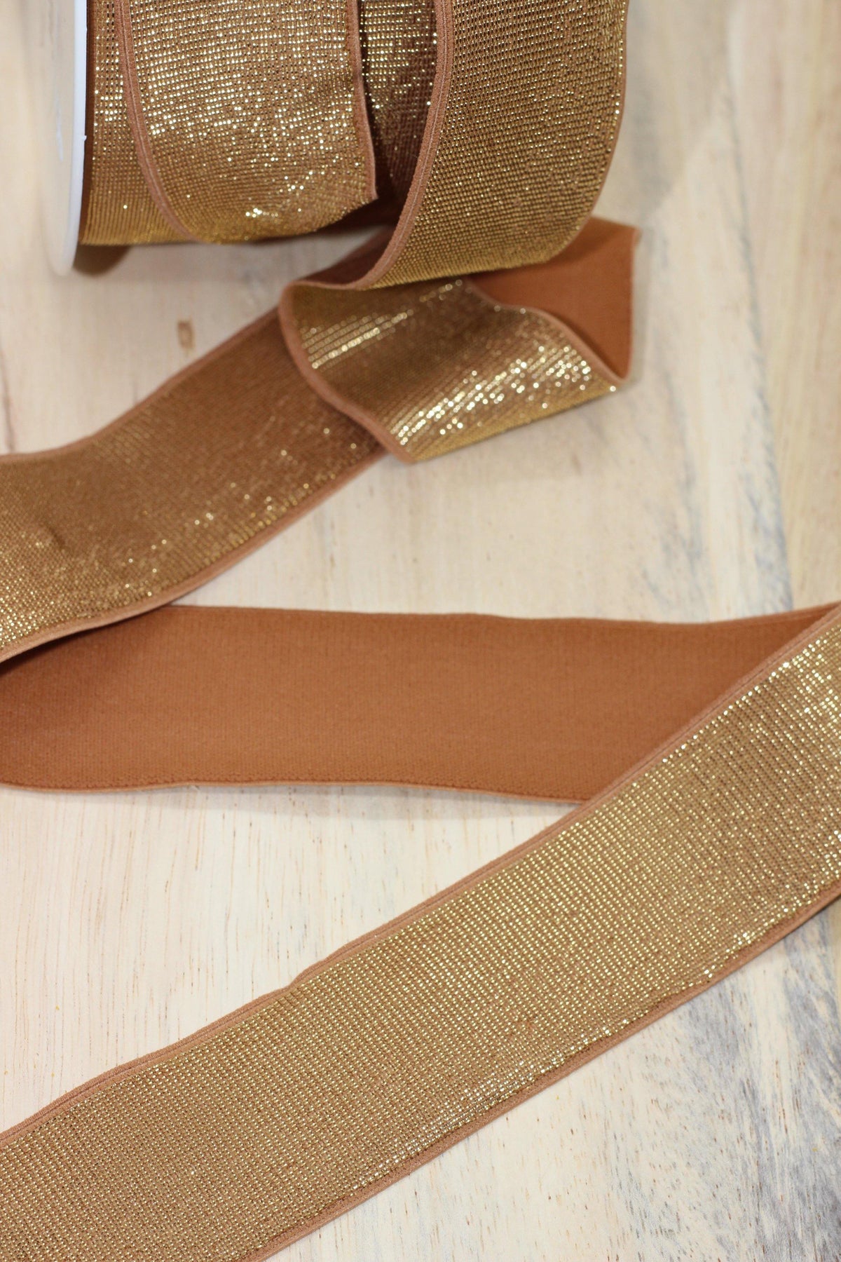 Elastique Large Lurex Caramel/Doré (Vendu x10cm) - L'atelier de Gaspard et Léonie