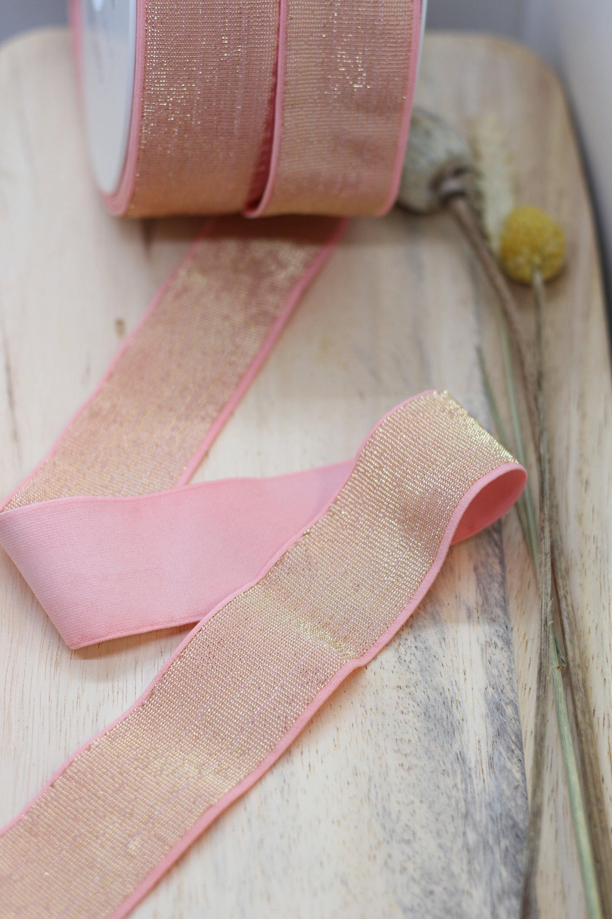 Elastique Large Lurex Rose/Doré (Vendu x10cm) - L'atelier de Gaspard et Léonie