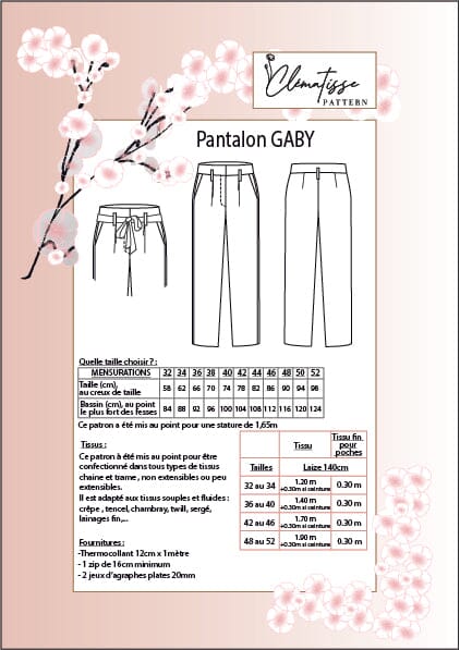 Pantalon GABY Patron de couture Pochette - CLEMATISSE PATTERN Patron de couture CLEMATISSE PATTERN | Gaspard et Léonie Tissus en ligne et Mercerie à Toulouse
