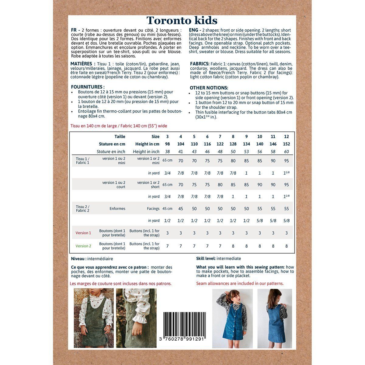 Robe Chasuble TORONTO Kids patron de couture pochette - IKATEE Patron de couture Ikatee | Gaspard et Léonie Tissus en ligne et Mercerie à Toulouse