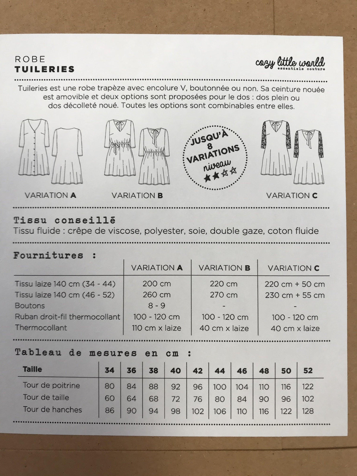 Robe TUILERIES Pochette patron de couture - L'atelier de Gaspard et Léonie