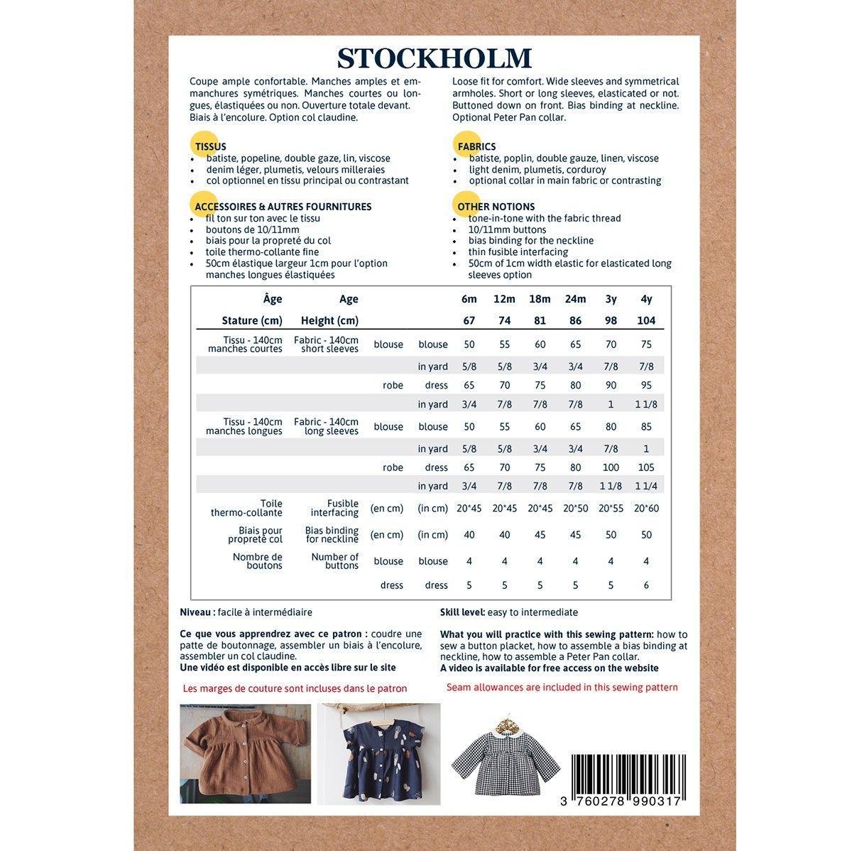 STOCKHOLM Blouse ou robe fille Patron de couture pochette - L'atelier de Gaspard et Léonie