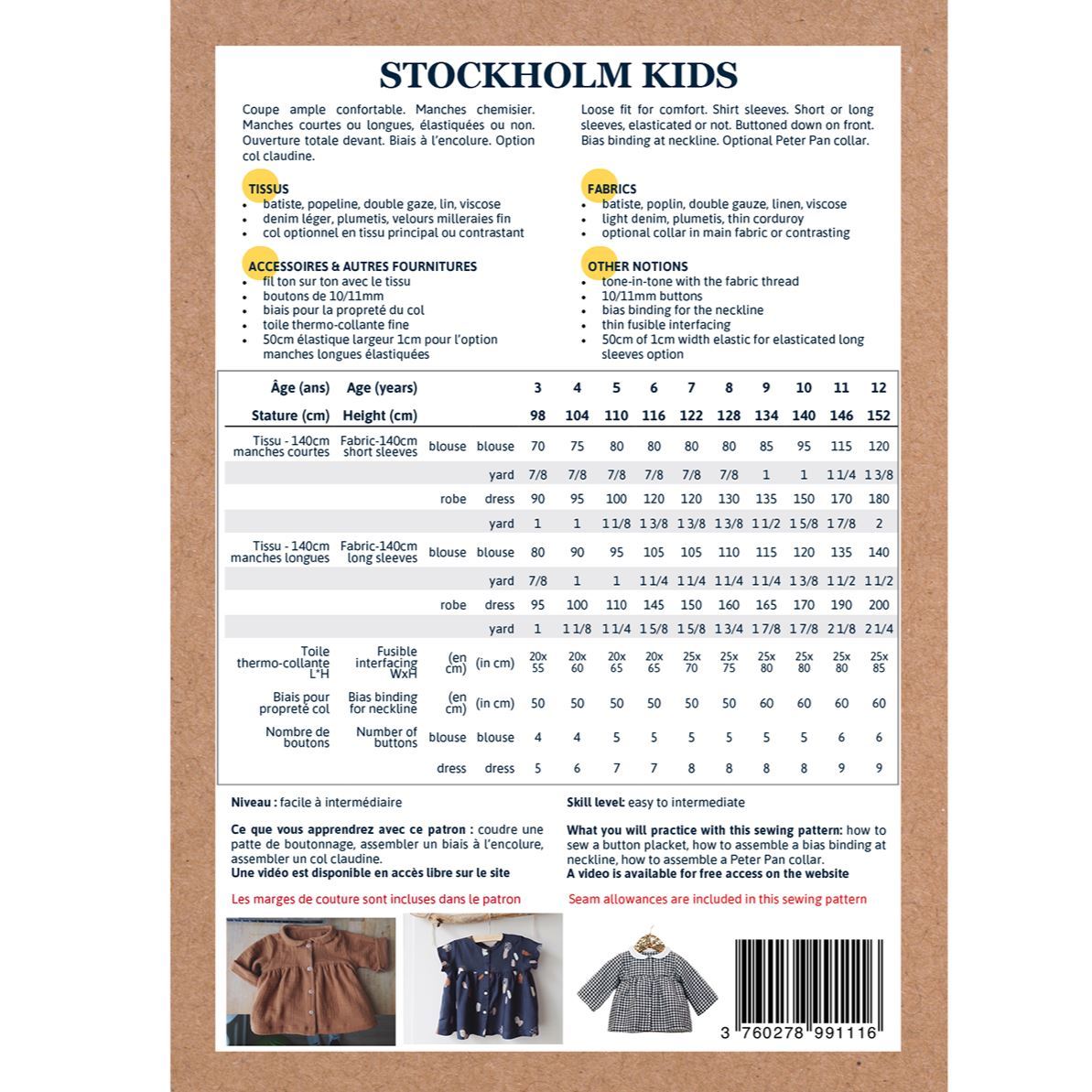 STOCKHOLM KIDS Blouse ou robe fille Patron de couture pochette - L'atelier de Gaspard et Léonie
