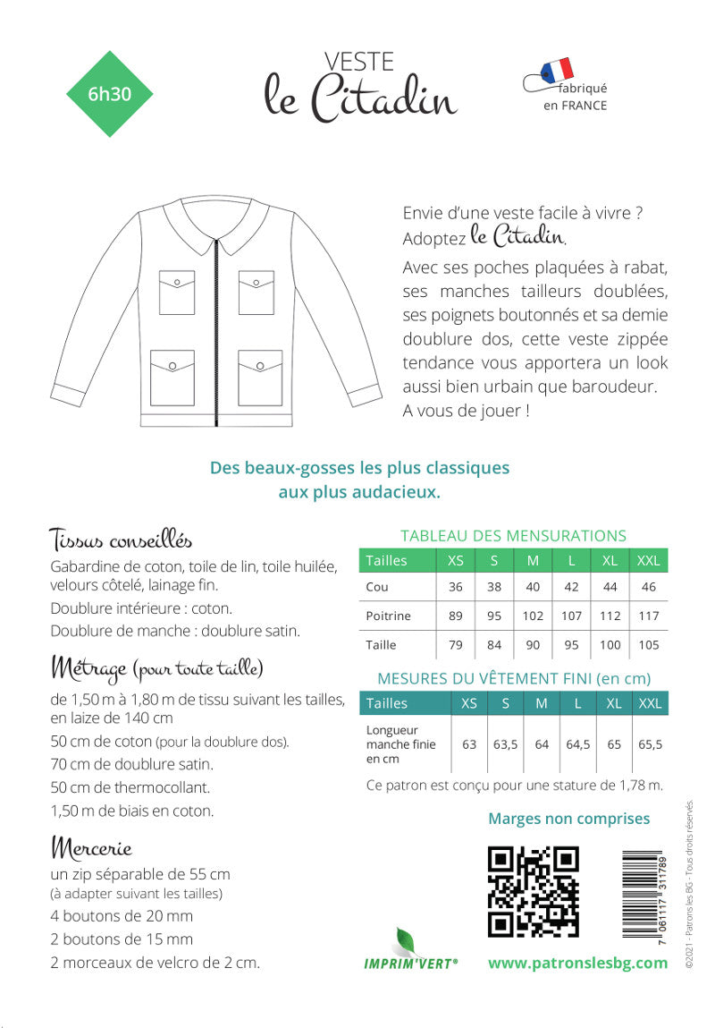 Veste LE CITADIN Patron de couture pochette - Les Beaux Gosses Patron de couture LES BEAUX-GOSSES | Gaspard et Léonie Tissus en ligne et Mercerie à Toulouse