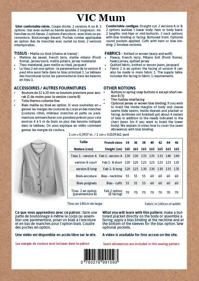 VIC Mum Gilet Patron de couture pochette - L'atelier de Gaspard et Léonie